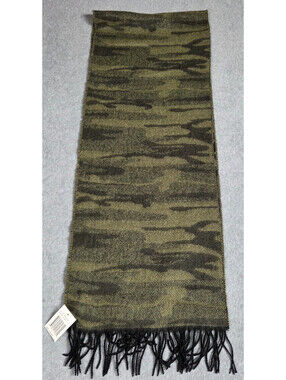 SOFTER THAN CASHMERE Scarf One Size Green Black Camo Fringe 12x64 NEW WITH TAGS